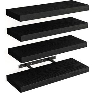 Fixwal Floating Wall Shelves Set of 4 Black Wood Storage for Home Decor